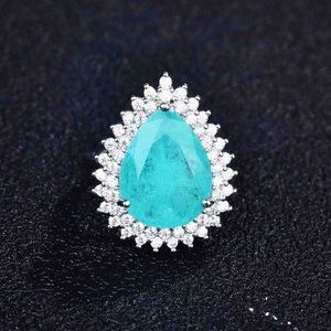 Paraiba Halo Ring, Blue Stone Statement Ring, Bling Mothers Ring, Cocktail Ring